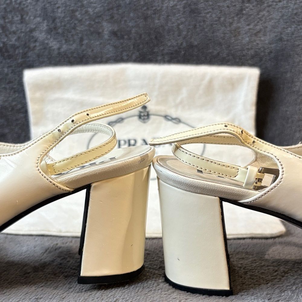 Prada Geometric Cream Logo Triangle Slingback Pumps In Argento 35.5 Sale As Is - Picture 13 of 15
